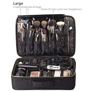 ROWNYEON Makeup Bag Organizer, Professional Portable Travel Makeup Bag for Make-up Artist, Makeup Train Case with EVA Adjustable Dividers |14x10 Inch | Black