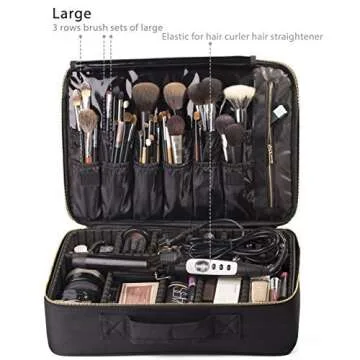 ROWNYEON Makeup Bag Organizer, Professional Portable Travel Makeup Bag for Make-up Artist, Makeup Train Case with EVA Adjustable Dividers |14x10 Inch | Black