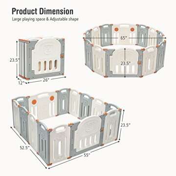 Costzon Baby Playpen, 14-Panel Foldable Large Baby Playard w/Locking Gate, Non-Slip Rubber Bases, Ad...