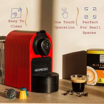 Mixpresso Capsule Coffee Machine Compatible for Nespresso Coffee Capsule, 19 Bar Pressure Pump 700ML Water Tank 1400W Red Coffee Maker