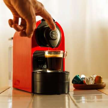 Mixpresso Capsule Coffee Machine Compatible for Nespresso Coffee Capsule, 19 Bar Pressure Pump 700ML Water Tank 1400W Red Coffee Maker