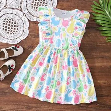 Little Girls Easter Dresses for Toddler Baby Girl Ruffle Rabbits Print Sundress Summer Clothes Kids ...