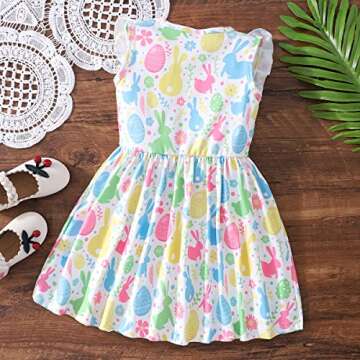 Little Girls Easter Dresses for Toddler Baby Girl Ruffle Rabbits Print Sundress Summer Clothes Kids Casual Dress 1283 7T