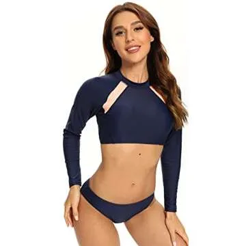 SHEKINI Women's Two Piece Rash Guard Long Sleeve Two Piece Swim Suits Crop Top Surfing Bathing Suit