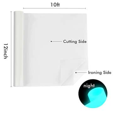 IZOOD Heat Transfer Vinyl Roll 12in.x 10ft, White to Blue Glow in The Dark HTV Vinyl for DIY T Shirts, Iron on Vinyl for Cricut Heat Press Machine