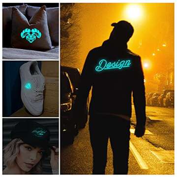 IZOOD Heat Transfer Vinyl Roll 12in.x 10ft, White to Blue Glow in The Dark HTV Vinyl for DIY T Shirts, Iron on Vinyl for Cricut Heat Press Machine