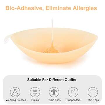 RELIRELIA Women's Sticky Self Adhesive Invisible Strapless Reusable Silicone Push Up Backless Bra, N...