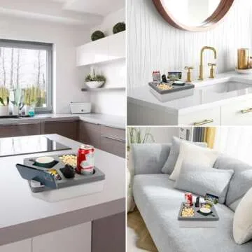 Couch Cup Holder Tray, Silicone Sofa Couch Caddy for Bed Seat Beach Organizer, Waterproof Sofa Cup Holder with Phone Stand for TV Remote, Snacks, Drinks, Cellphone (Grey)