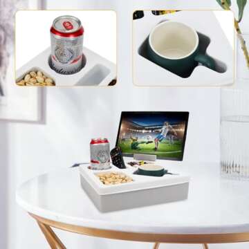 Couch Cup Holder Tray, Silicone Sofa Couch Caddy for Bed Seat Beach Organizer, Waterproof Sofa Cup Holder with Phone Stand for TV Remote, Snacks, Drinks, Cellphone (Grey)