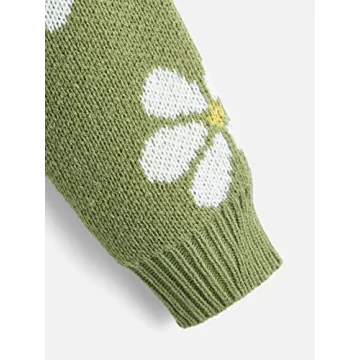 SHENHE Girl's Floral Print Cropped Sweater Green 11-12Y