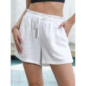 Fancysters Womens Linen Casual Shorts High Waisted Cotton Shorts Summer Flowy Beach Drawstring Shorts with Pockets (C2-Black-L)