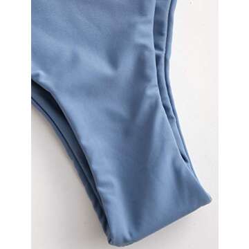ZAFUL Womens High Cut Wire Free Scoop Padded Side Boning Bikini Set Two Pieces Swimsuit,(Blue Gray,S)