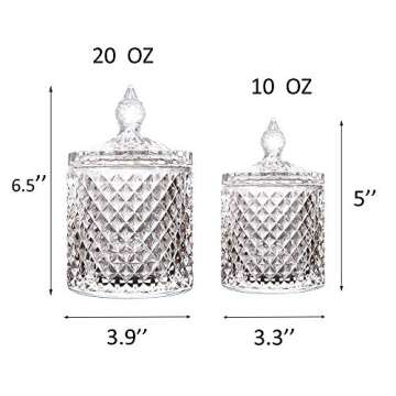 Maypink Crystal Diamond Faceted Jar with Crystal Lid,Suitable as A Candy Dish,Cookie Tin,Biscuit Barrel,Decorative Candy Jar Sugar Bowl (Crystal, Set of 2)