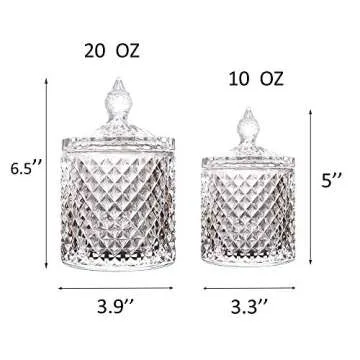 Maypink Crystal Diamond Faceted Jar with Crystal Lid,Suitable as A Candy Dish,Cookie Tin,Biscuit Barrel,Decorative Candy Jar Sugar Bowl (Crystal, Set of 2)