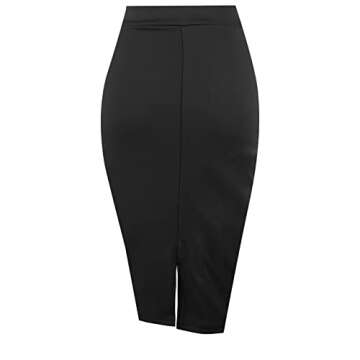 Topdress Women's Bodycon Pencil Skirts Basic Elastic High Waisted Stretch Short Skirt Knee Lenght with Slit Midi Black Medium