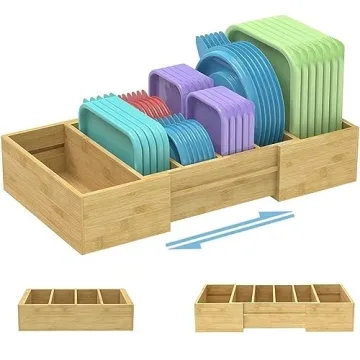 Retro Shaw Expandable Bamboo Food Container Lid Organizer with Adjustable Dividers