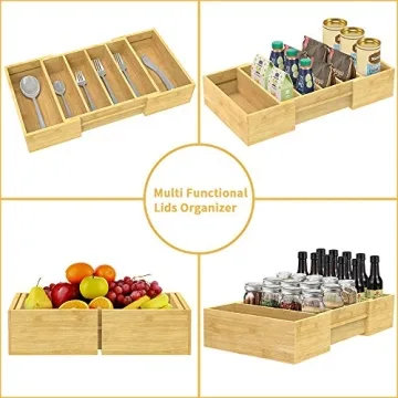 Expandable Bamboo Lid Organizer for Kitchen Storage