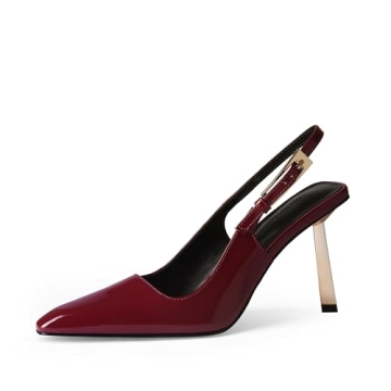 iiimmu Cherry Red Stiletto Heels Closed Toe 4 in High Heels Pumps Square Toe Slingback Heels for Wom...