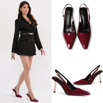 iiimmu Cherry Red Stiletto Heels Elegant Slingback Pumps