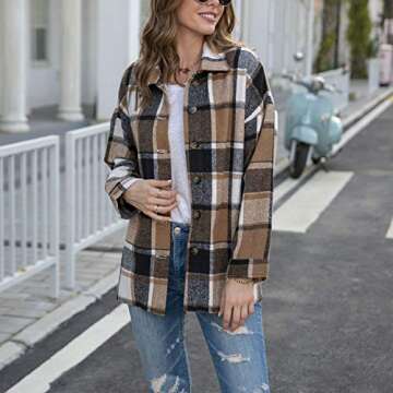 Duyang Women's Wool Blend Plaid Shacket - Stylish & Cozy