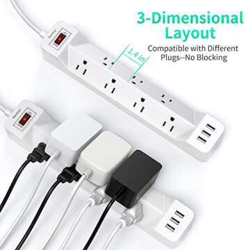 SUPERDANNY 16.5 Ft Power Strip with USB and Surge Protection