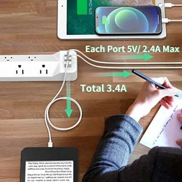 SUPERDANNY 16.5 Ft Power Strip with USB and Surge Protection