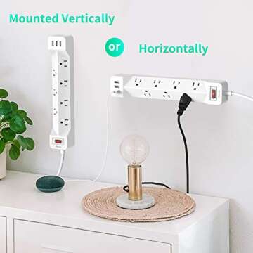 SUPERDANNY 16.5 Ft Power Strip with USB and Surge Protection