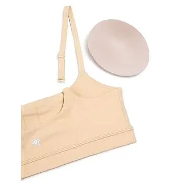 CRZ YOGA Womens Butterluxe Adjustable Spaghetti Strap Sports Bra - Scoop Neck Wireless Padded Yoga Workout Crop Top Tan Milkshake Small