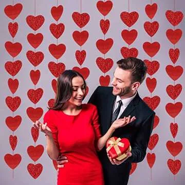 Add Charm with 8 Packs Red Glitter Heart Garland