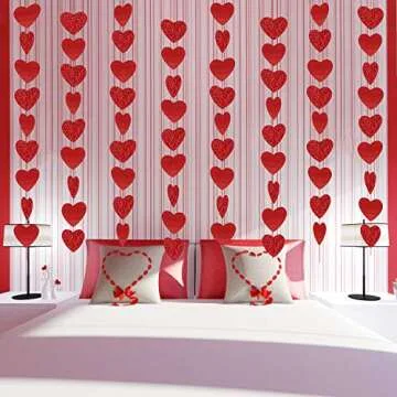 Add Charm with 8 Packs Red Glitter Heart Garland