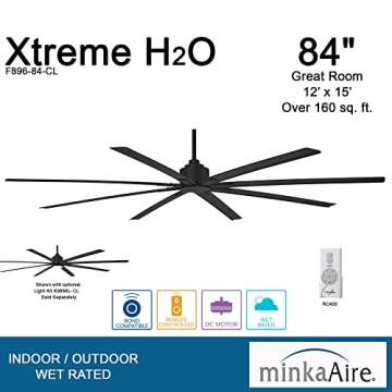 MINKA-AIRE F896-84-CL Xtreme H2O 84 Inch Outdoor Ceiling Fan with DC Motor, Coal Black Finish