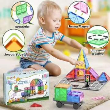 Goodtiles Magnetic Tiles Road Sets with Car Kits -Magnet Building Blocks Montessori Toys for Toddlers | Preschool Educational Sensory Construction Toys for Ages 3 4 5 6 7 Boys and Girls