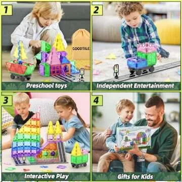 Goodtiles Magnetic Tiles Road Sets with Car Kits -Magnet Building Blocks Montessori Toys for Toddlers | Preschool Educational Sensory Construction Toys for Ages 3 4 5 6 7 Boys and Girls