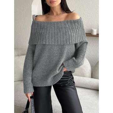 Saodimallsu Womens Off The Shoulder Sweaters Long Sleeve Slouchy Knitted Casual Loose Fall Trendy Pu...