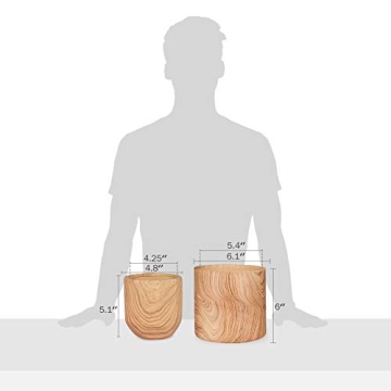 Stylish Ceramic Plant Pots with Natural Wood Texture Set