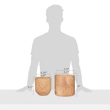 Stylish Ceramic Plant Pots with Natural Wood Texture Set