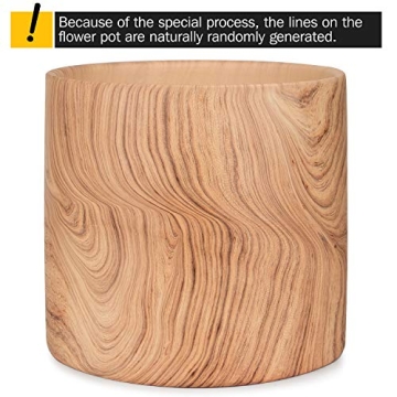 Stylish Ceramic Plant Pots with Natural Wood Texture Set