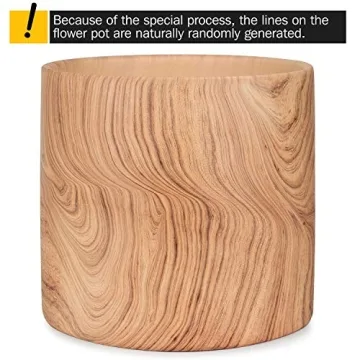 Stylish Ceramic Plant Pots with Natural Wood Texture Set