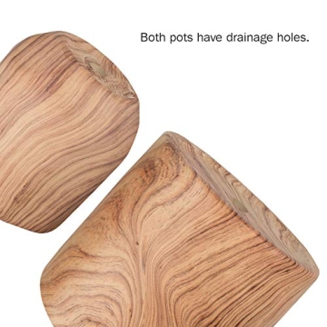 Stylish Ceramic Plant Pots with Natural Wood Texture Set