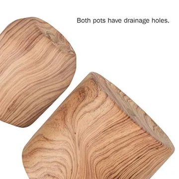 Stylish Ceramic Plant Pots with Natural Wood Texture Set