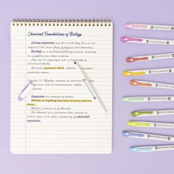 PAPERAGE Dual Tip Pastel Highlighters, Assorted Colors, Broad & Fine Point Tips, 12 Pack Highlighter Set For School or Office Supplies, Journals & Notebooks