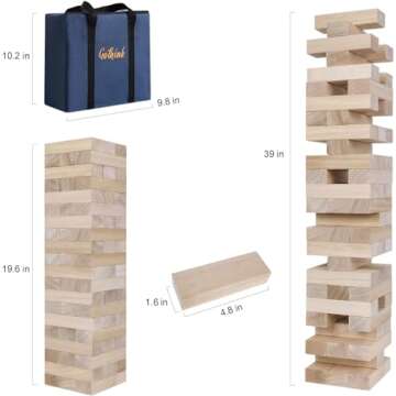 GOTHINK Giant Tumble Tower Game, Large Tumbling Tower Stack to Over 3.2 FT 60pcs Wooden Jumbo Blocks...