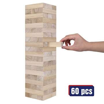 GOTHINK Giant Tumble Tower Game, Large Tumbling Tower Stack to Over 3.2 FT 60pcs Wooden Jumbo Blocks for Outside Yard Games with Carry Case Timber Stacking Game Night Toy Gift for Kids Adults Family