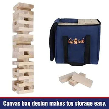 GOTHINK Giant Tumble Tower Game, Large Tumbling Tower Stack to Over 3.2 FT 60pcs Wooden Jumbo Blocks for Outside Yard Games with Carry Case Timber Stacking Game Night Toy Gift for Kids Adults Family