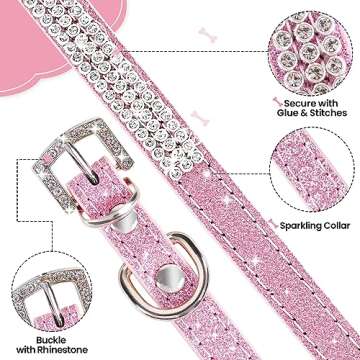 Apasiri Rhinestone Dog Collar for Small Dogs, Pink Dog Collar, Leather Dog Collar, Girl Dog Collars for Medium Dogs, Cute Dog Collar, Diamond Dog Collar Bling Cat Collar for Puppy XSmall(7.8"-10.2")