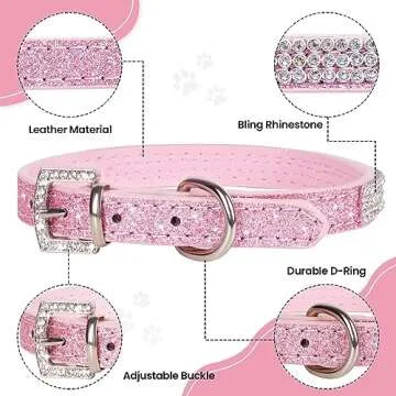 Apasiri Rhinestone Dog Collar for Small Dogs, Pink Dog Collar, Leather Dog Collar, Girl Dog Collars for Medium Dogs, Cute Dog Collar, Diamond Dog Collar Bling Cat Collar for Puppy XSmall(7.8"-10.2")