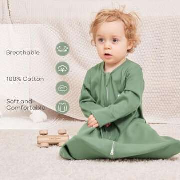 Yoofoss Baby Sleep Sack 12-18 Months Long Sleeve Wearable Blanket Baby 100% Cotton 2-Way Zipper 0.5 ...