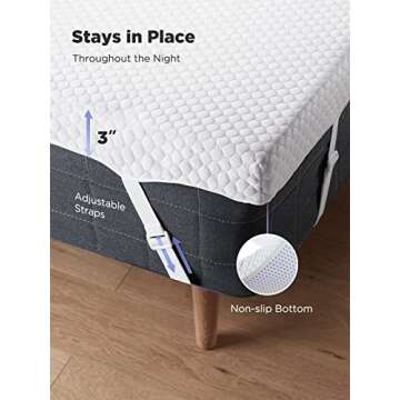 PERLECARE 3 Inch Gel Memory Foam Mattress Topper for Pressure Relief, Premium Soft Cooling Sleep, Non-Slip Design with Removable & Washable Cover, CertiPUR-US Certified - Queen