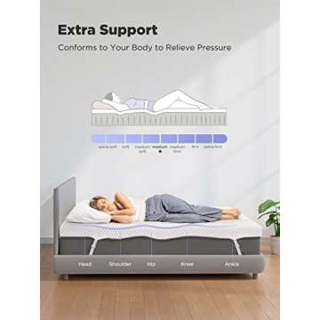 PERLECARE 3 Inch Gel Memory Foam Mattress Topper for Pressure Relief, Premium Soft Cooling Sleep, Non-Slip Design with Removable & Washable Cover, CertiPUR-US Certified - Queen