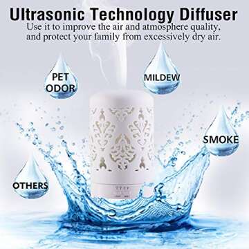 Essential Oil Diffusers White Aroma Ceramic Diffuser with 4 Timer Setting&7 Color LED Lights (Damask)